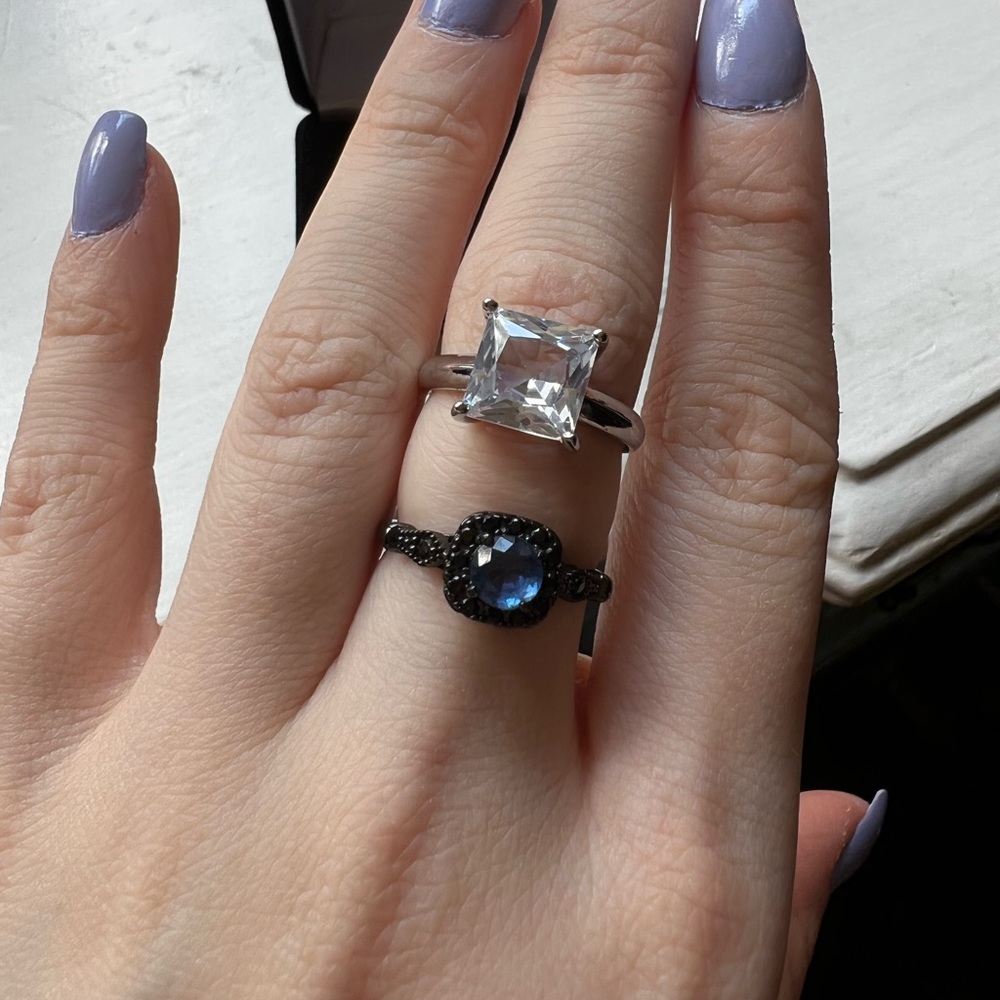 Princess cut white sapphire diamond ring